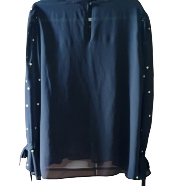 Ann Taylor Women's Sheer Black with Gold Foil Polka Dots Blouse Sz L - Picture 5 of 11